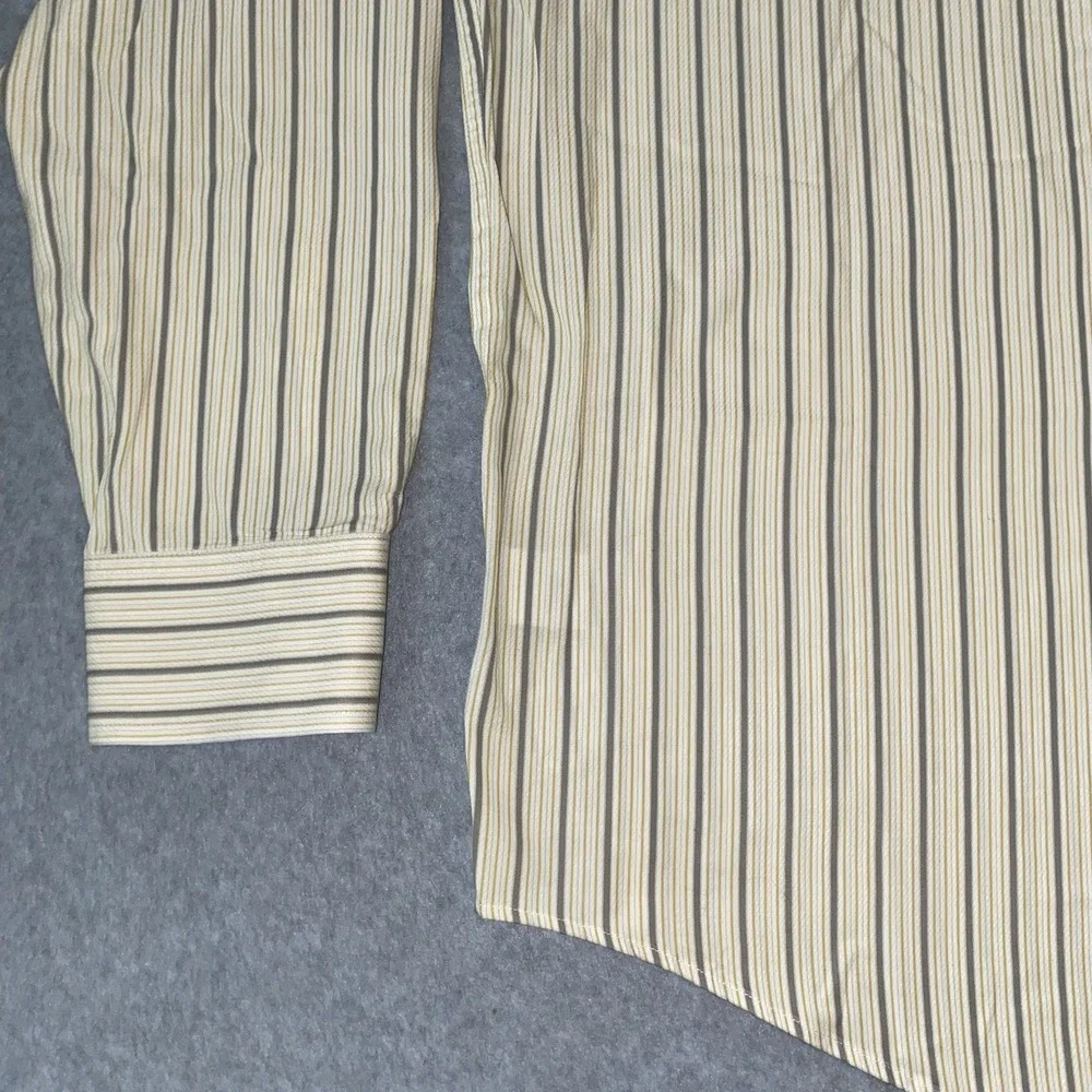 Banana Republic Button Up Shirt Men's L 16-16.5 Yellow Gray‎ Stripe Long Sleeve